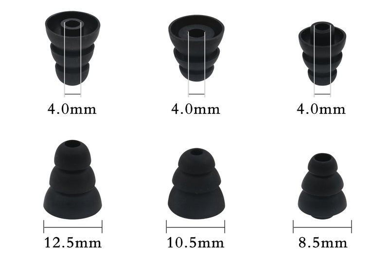 ALXCD Triple Flange Ear Tip, 6 Pairs S/M/L Size Triple Three Flange Noise Isolation Silicone Earbuds Tips with 4mm Connector Hole, Fit for Most in Ear Earphone (Black)[S/M/L] - Image 2